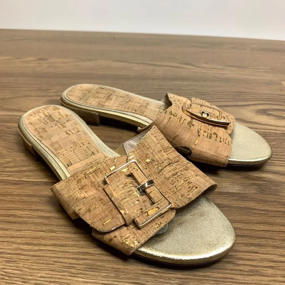 Donald J Pliner Cork‎ Florenc Sandals Woven Slide Tan Womens Size 7.5